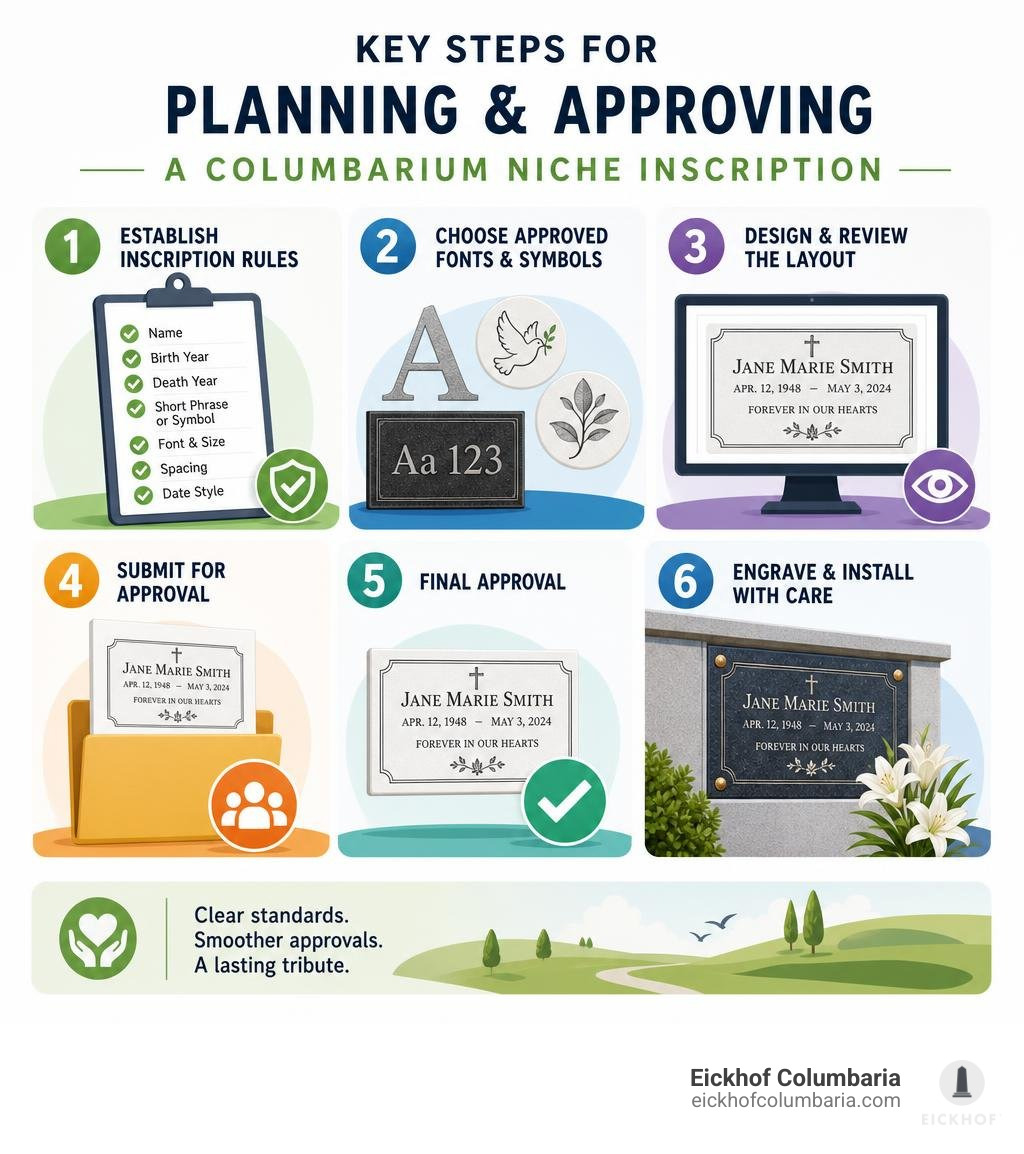 Key steps for planning and approving a columbarium niche inscription infographic