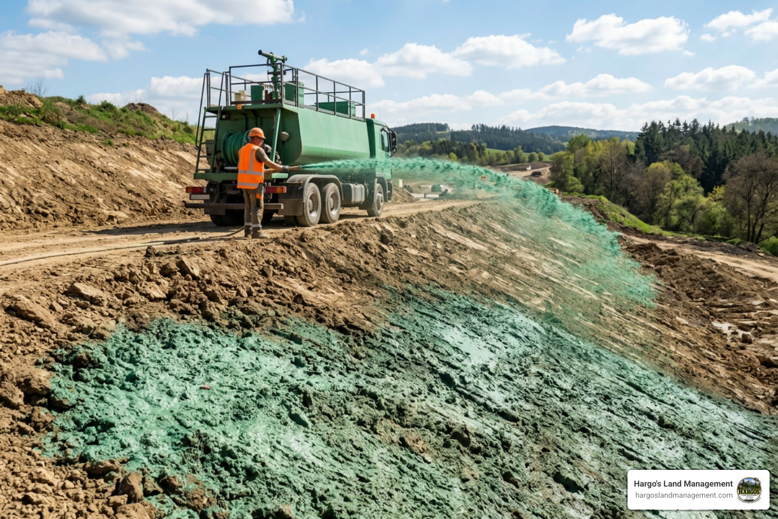Hydroseeding application on a cleared construction slope Hydroseeding application on a cleared construction slope