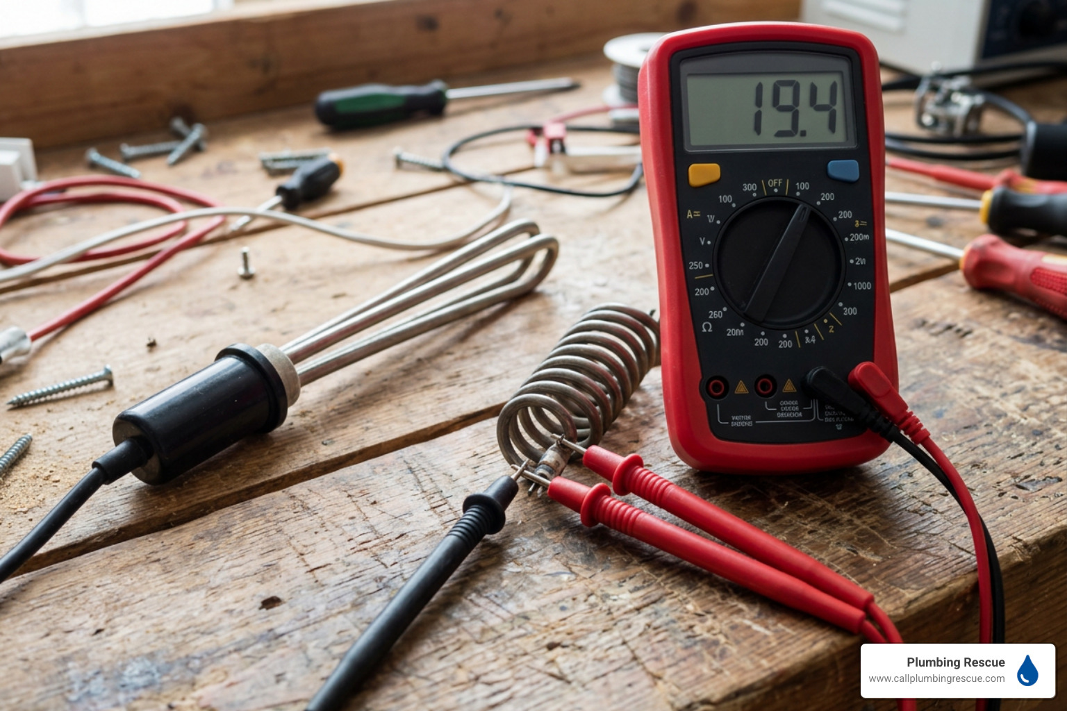 Multimeter probes testing heating element terminals for ohms resistance Multimeter probes testing heating element terminals for ohms resistance