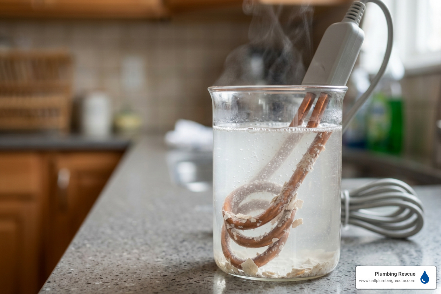 Vinegar descaling process on a copper immersion heating rod Vinegar descaling process on a copper immersion heating rod
