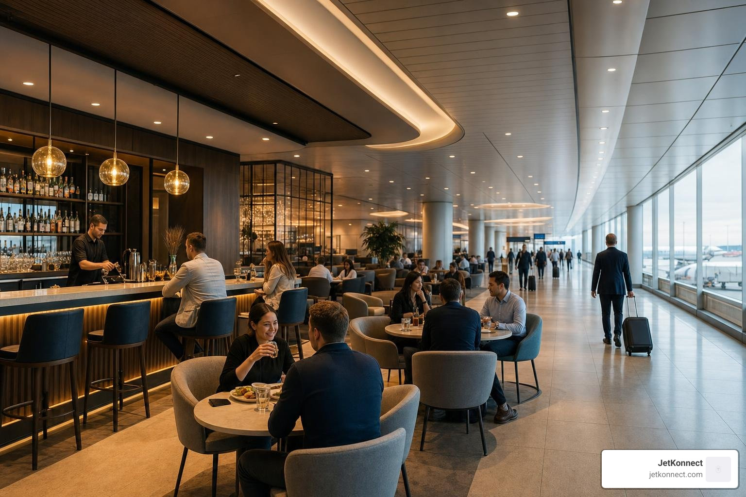 Terminal 4 concourse and lounge bar dining