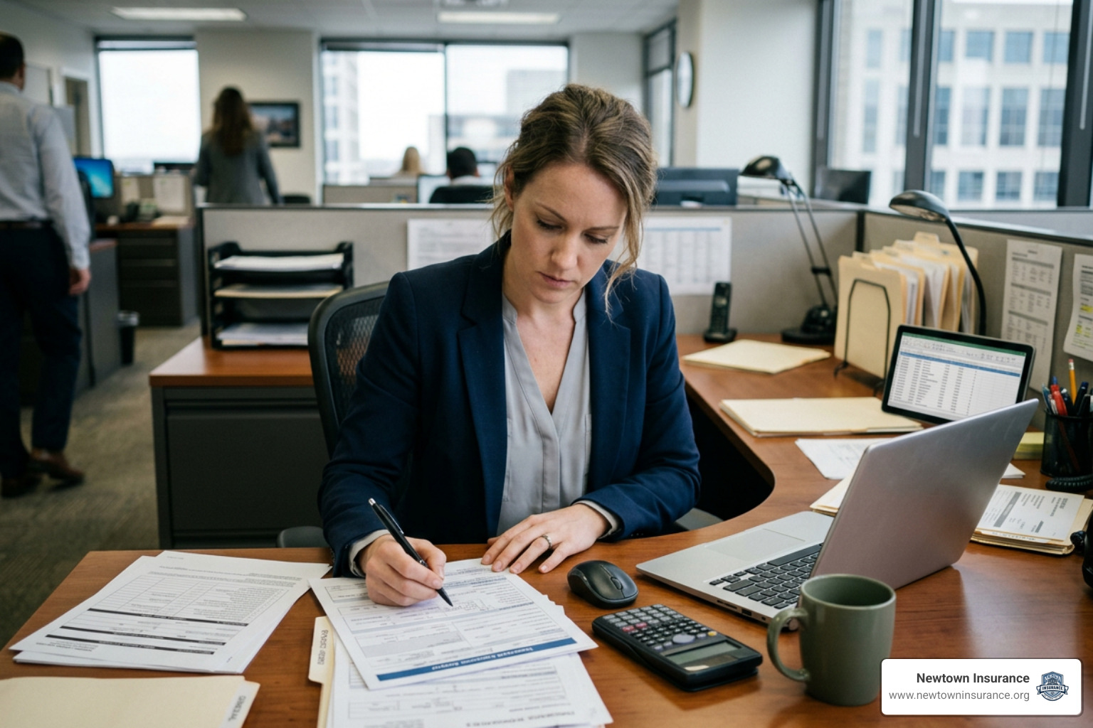 Claims adjuster evaluating insurance documentation Claims adjuster evaluating insurance documentation