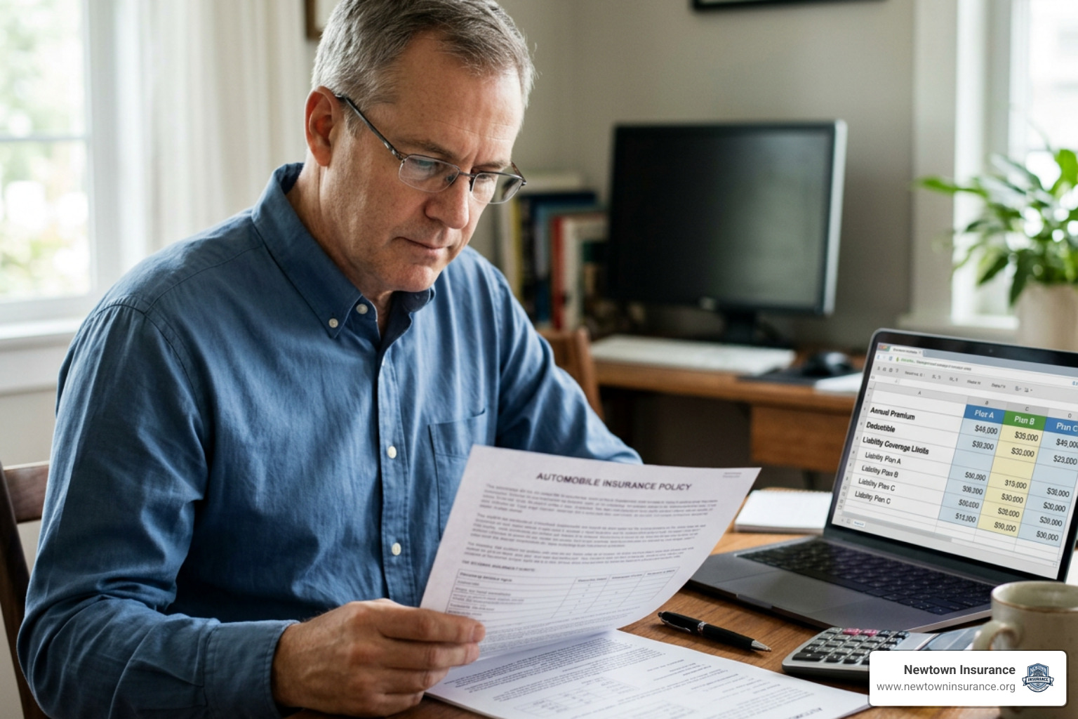 Driver reviewing car insurance policy details and premium rate options Driver reviewing car insurance policy details and premium rate options