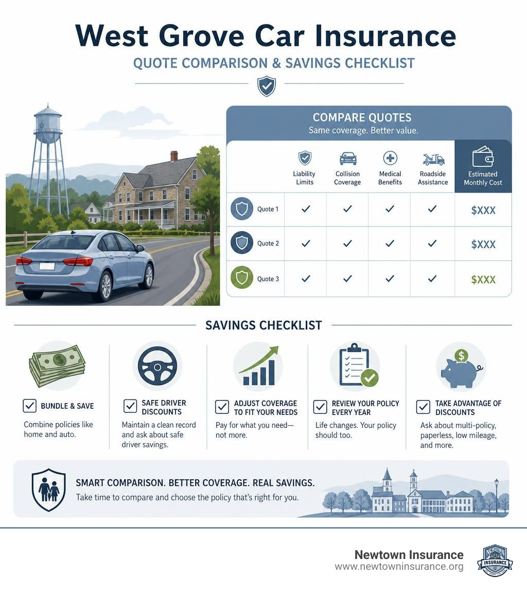 West Grove car insurance quote comparison and savings checklist infographic West Grove car insurance quote comparison and savings checklist infographic