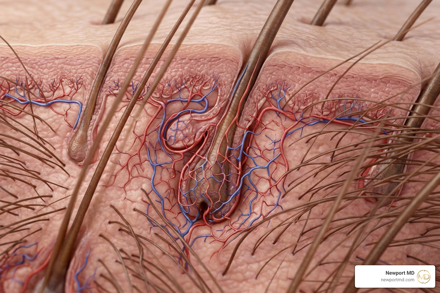 Microvascular capillary network surrounding human hair follicles Microvascular capillary network surrounding human hair follicles