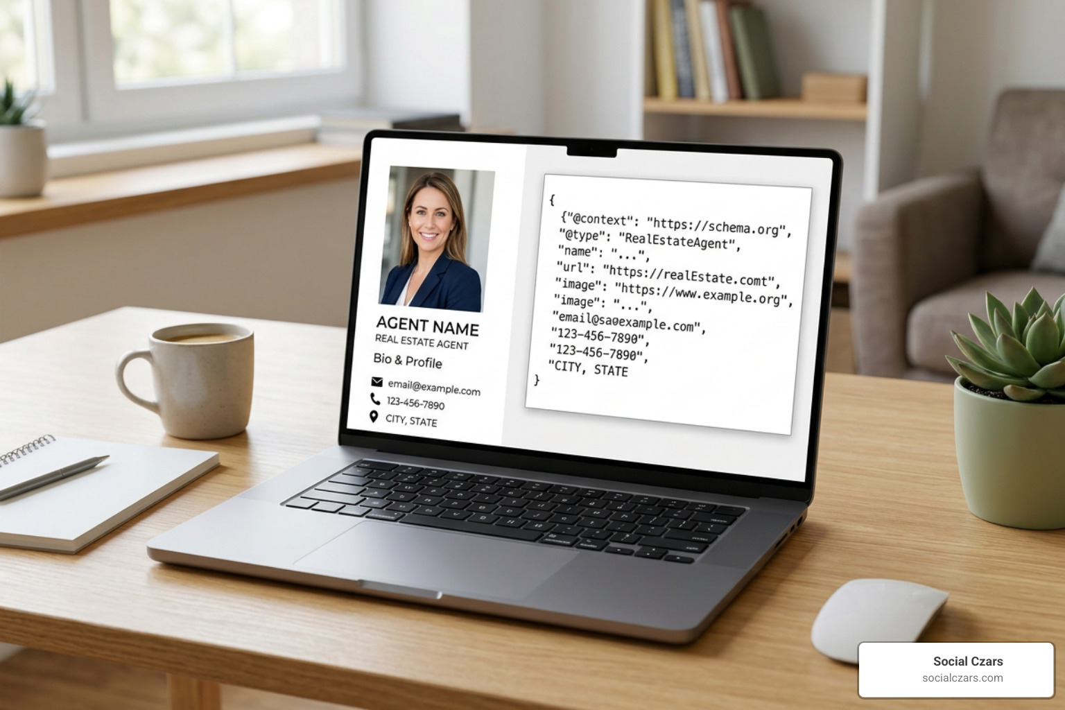 JSON-LD schema markup structure on an agent bio page