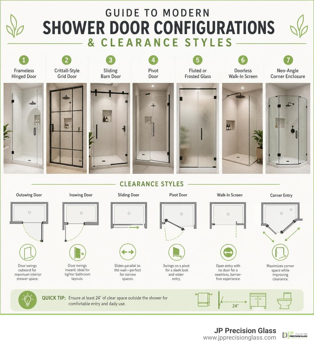 guide to modern shower door configurations and clearance styles infographic guide to modern shower door configurations and clearance styles infographic