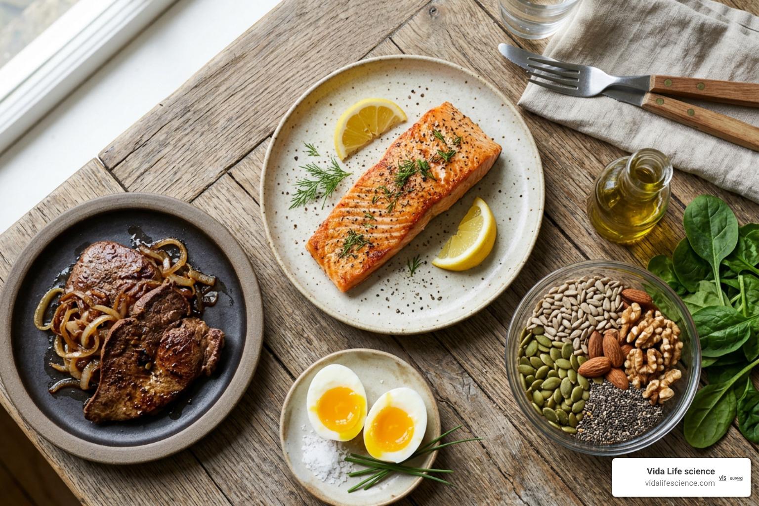 Nutrient dense food sources high in natural biotin including cooked eggs salmon liver and seeds