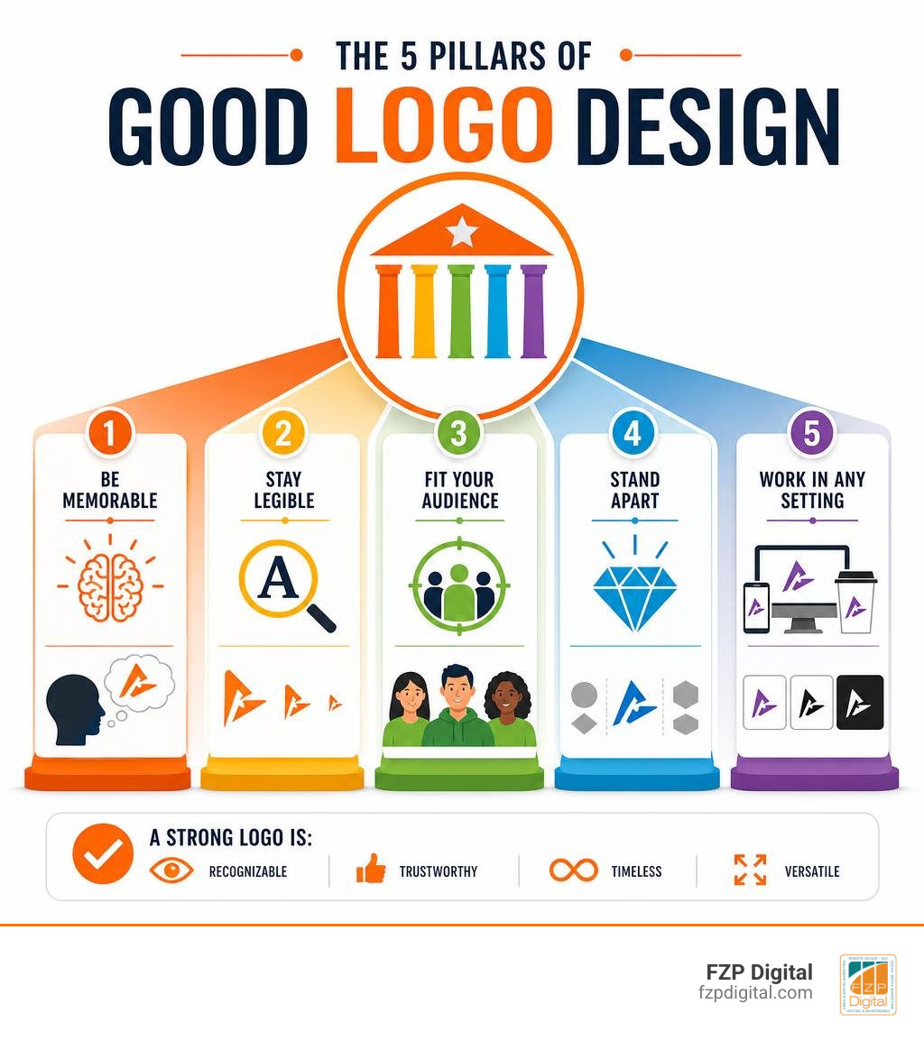 Infographic showing the five pillars of good logo design infographic Infographic showing the five pillars of good logo design infographic