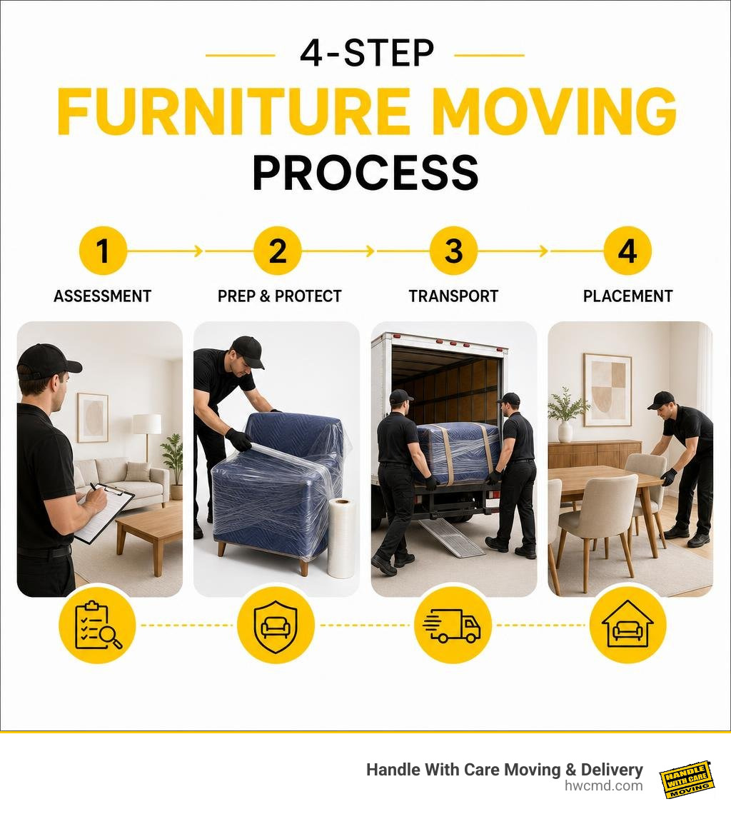 4-step furniture moving process from assessment to placement infographic