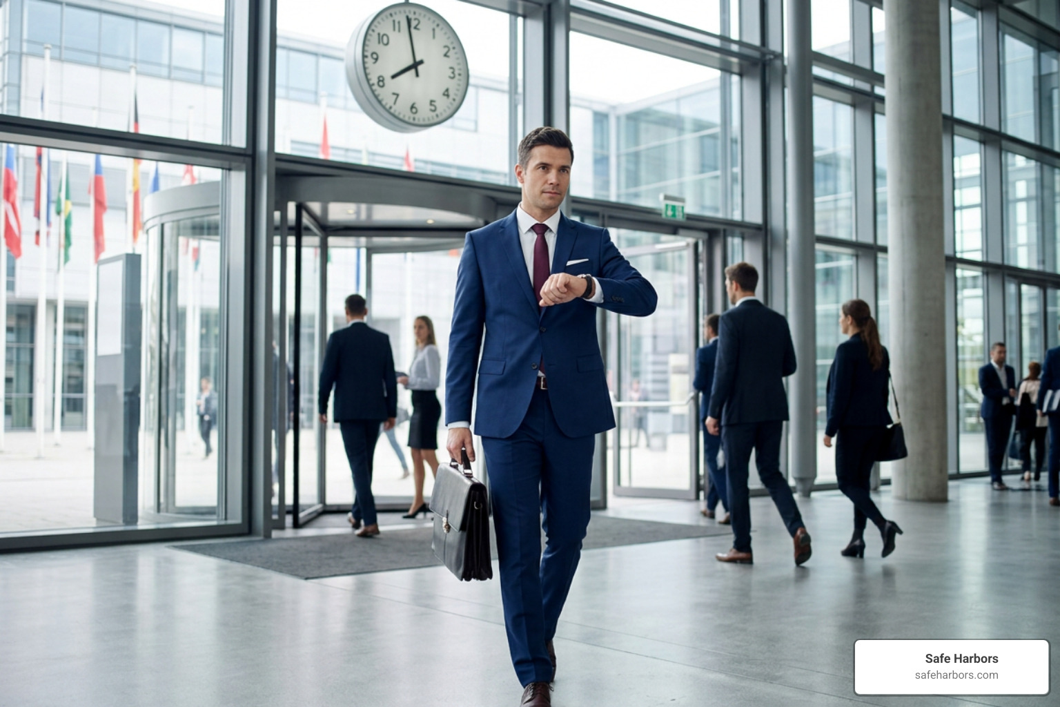 Corporate executive arriving on time at an international business summit Corporate executive arriving on time at an international business summit