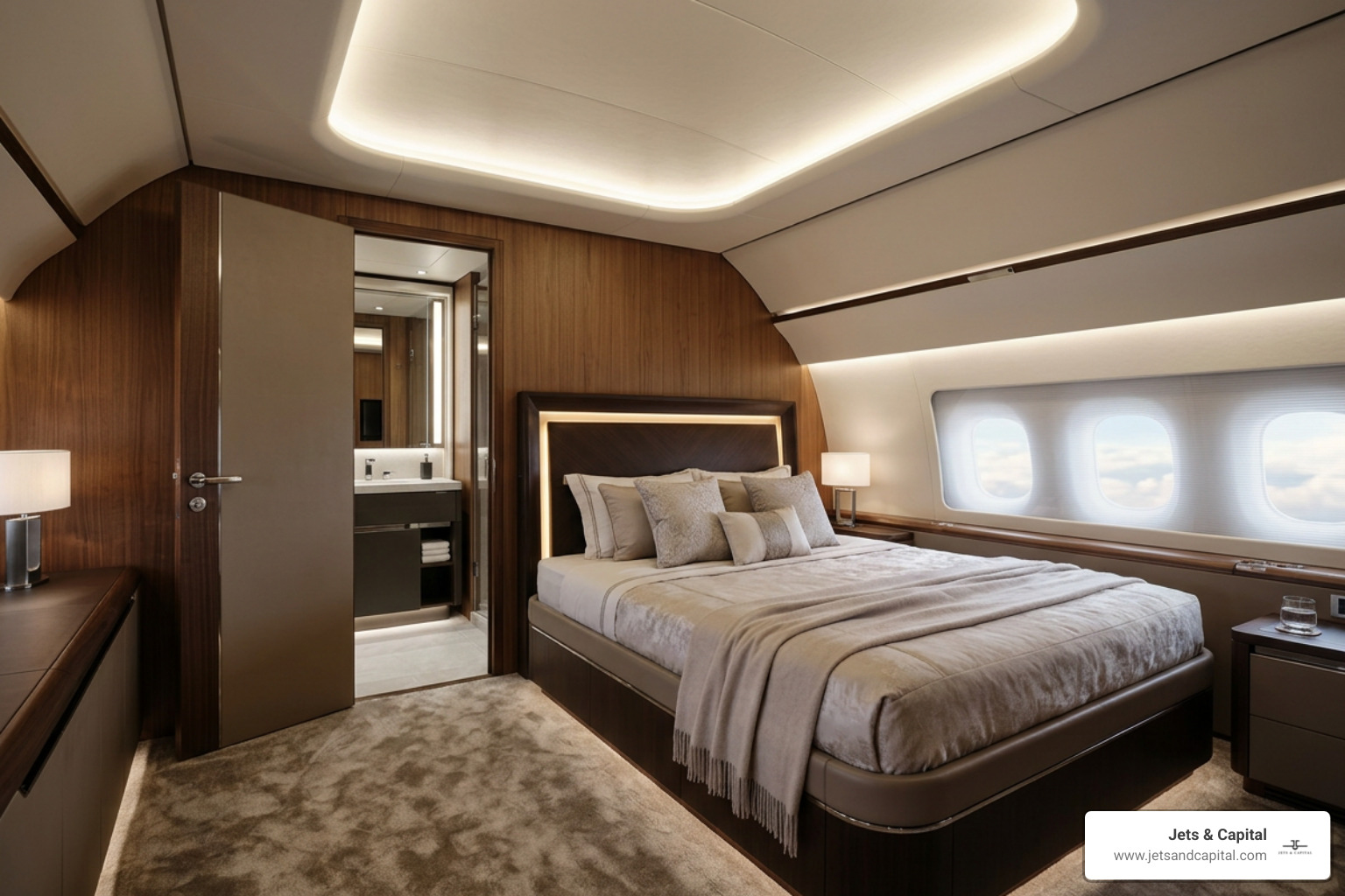 Modern luxury private jet master bedroom interior Modern luxury private jet master bedroom interior