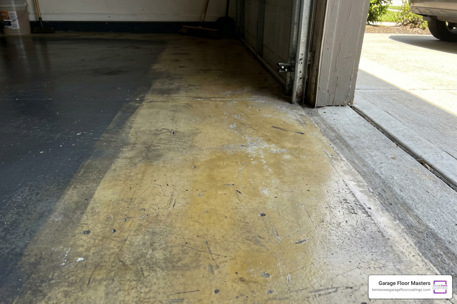 yellowed epoxy coating showing sun damage yellowed epoxy coating showing sun damage