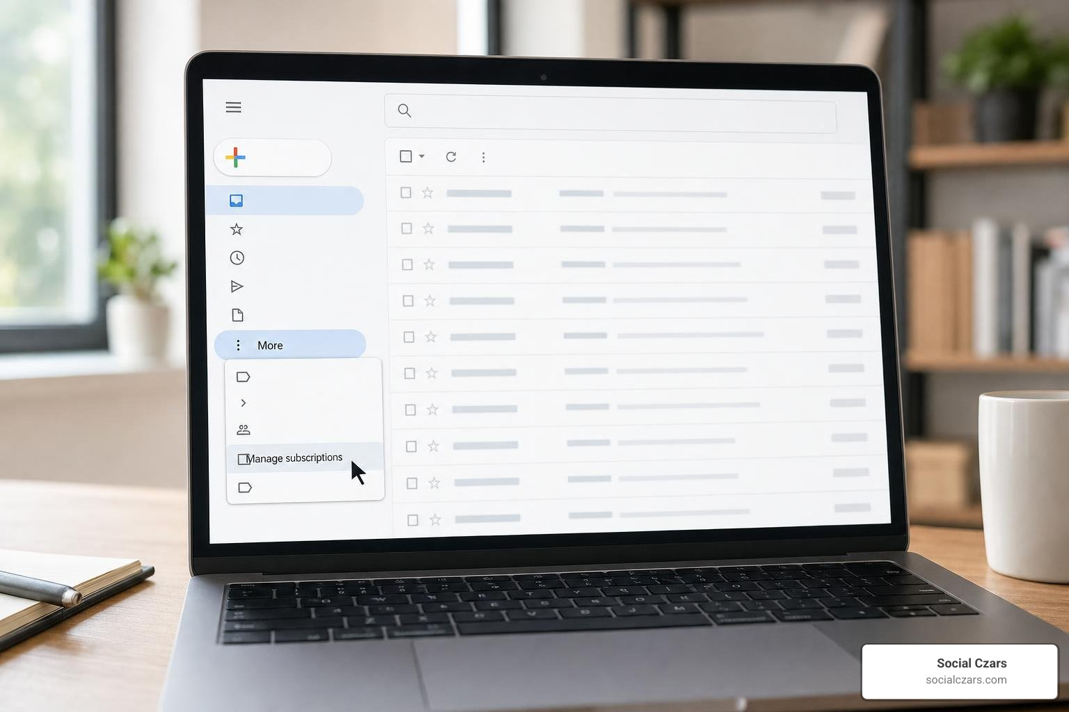 Gmail desktop sidebar pointing to the Manage Subscriptions option Gmail desktop sidebar pointing to the Manage Subscriptions option