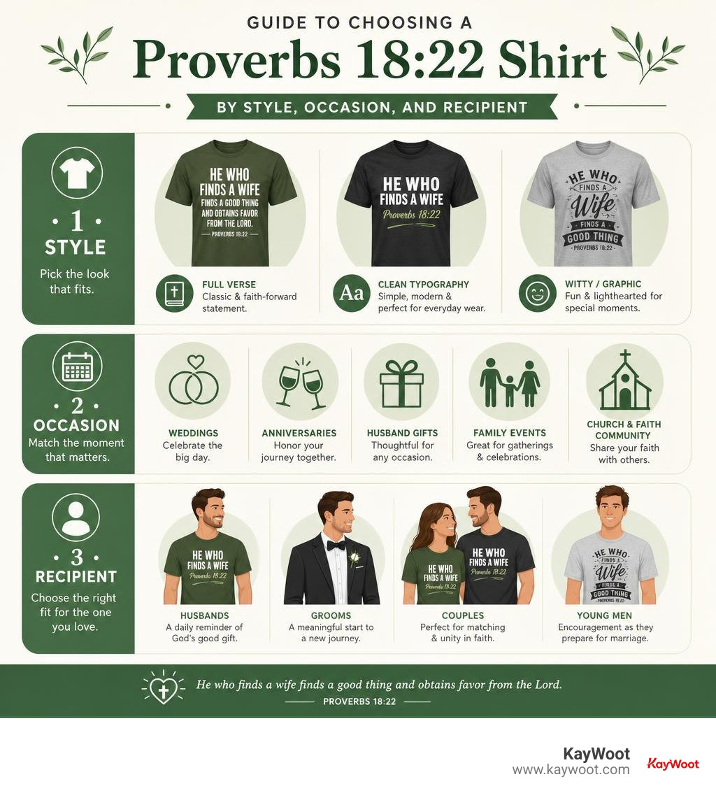Guide to choosing a Proverbs 18:22 shirt by style, occasion, and recipient infographic Guide to choosing a Proverbs 18:22 shirt by style, occasion, and recipient infographic