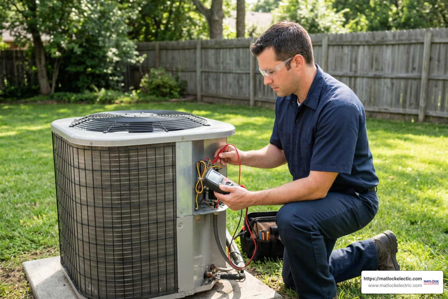 AC maintenance technician checking system components