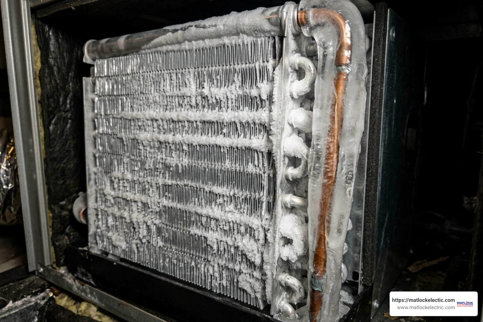 frozen evaporator coil and frosted refrigerant line