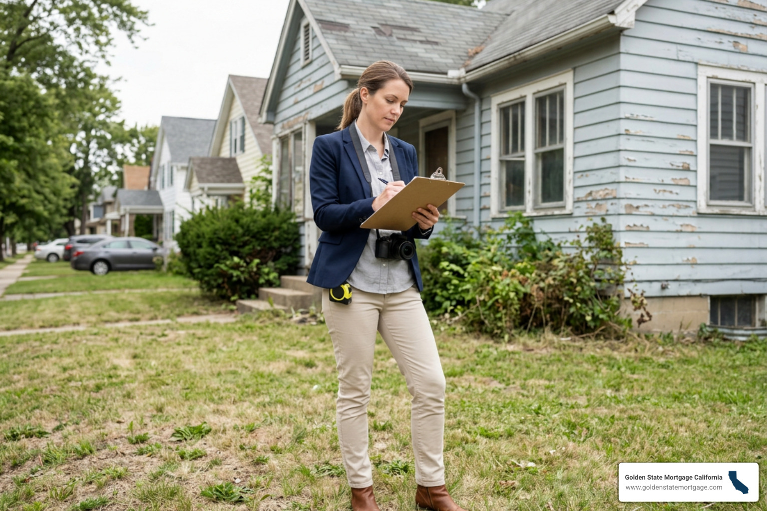 Real estate appraiser evaluating property condition Real estate appraiser evaluating property condition