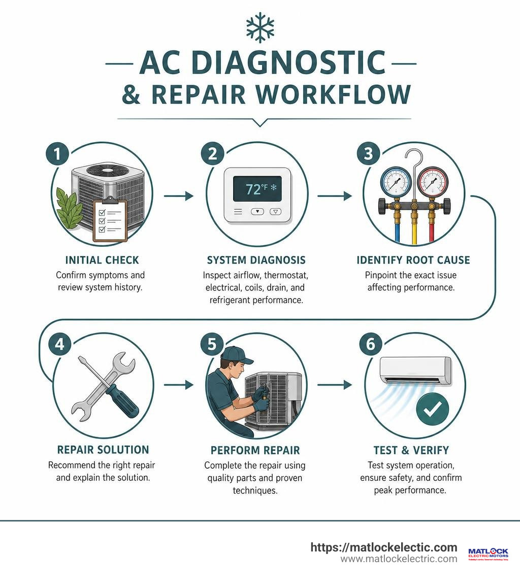 AC diagnostic and repair workflow infographic