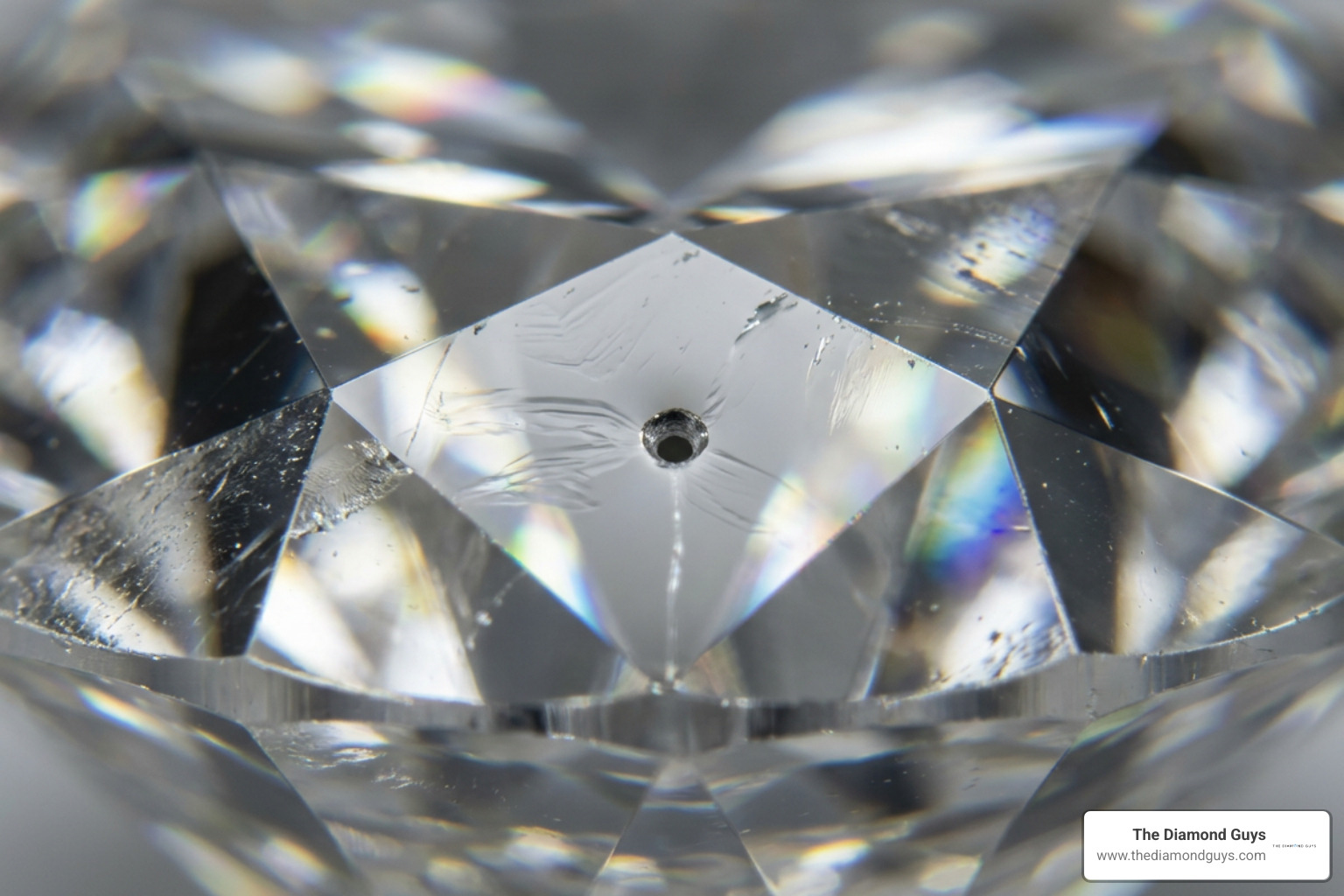 Microscopic laser drill entry hole on diamond facet Microscopic laser drill entry hole on diamond facet