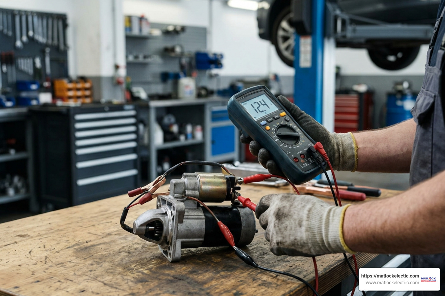 Bench testing Audi starter motor with multimeter