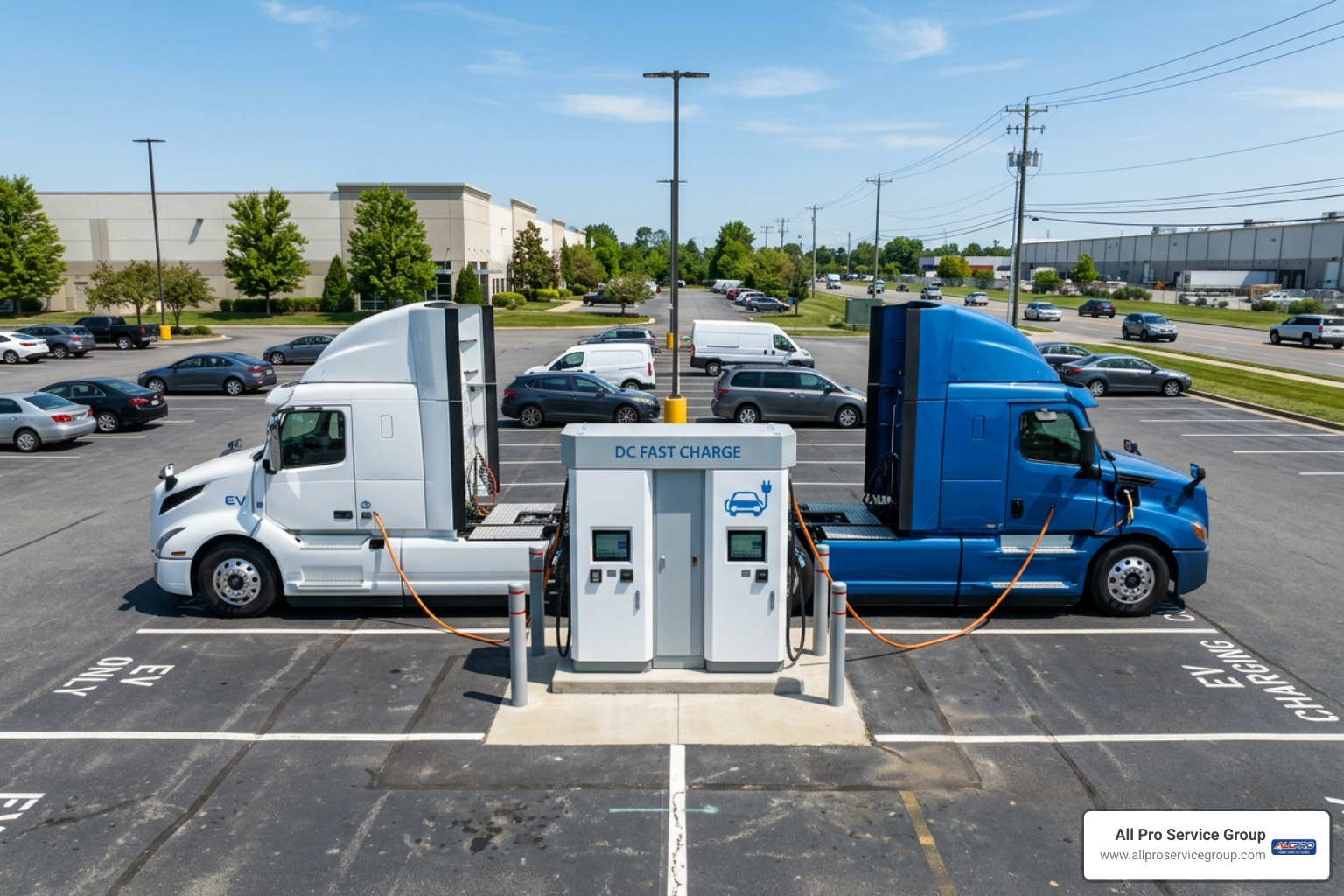 dual dispenser ultra fast DC charging station supporting commercial fleet trucks