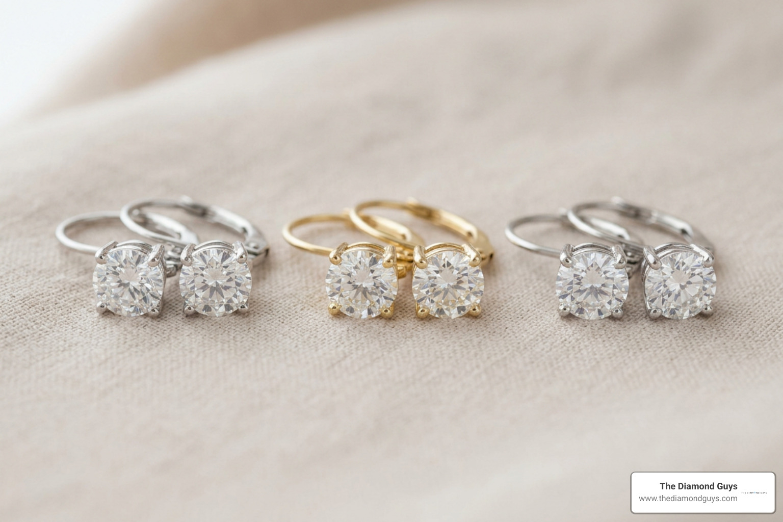 Comparison of 14k white gold, yellow gold, and platinum leverbacks Comparison of 14k white gold, yellow gold, and platinum leverbacks