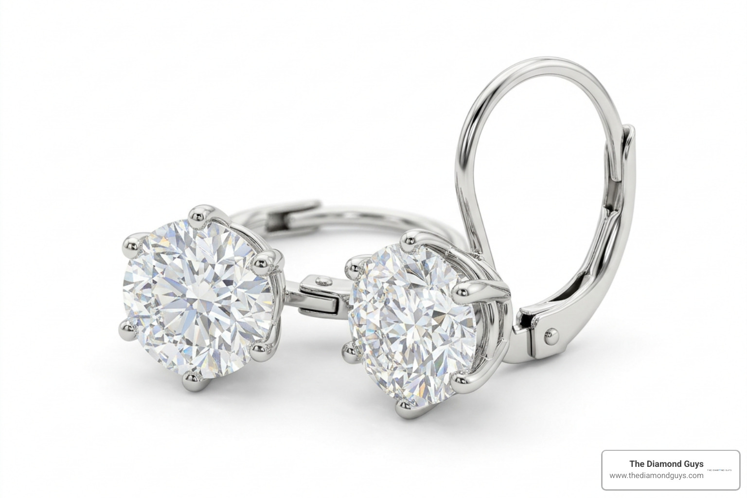 Photorealistic 1 carat diamond leverback earrings with brilliant round stones Photorealistic 1 carat diamond leverback earrings with brilliant round stones