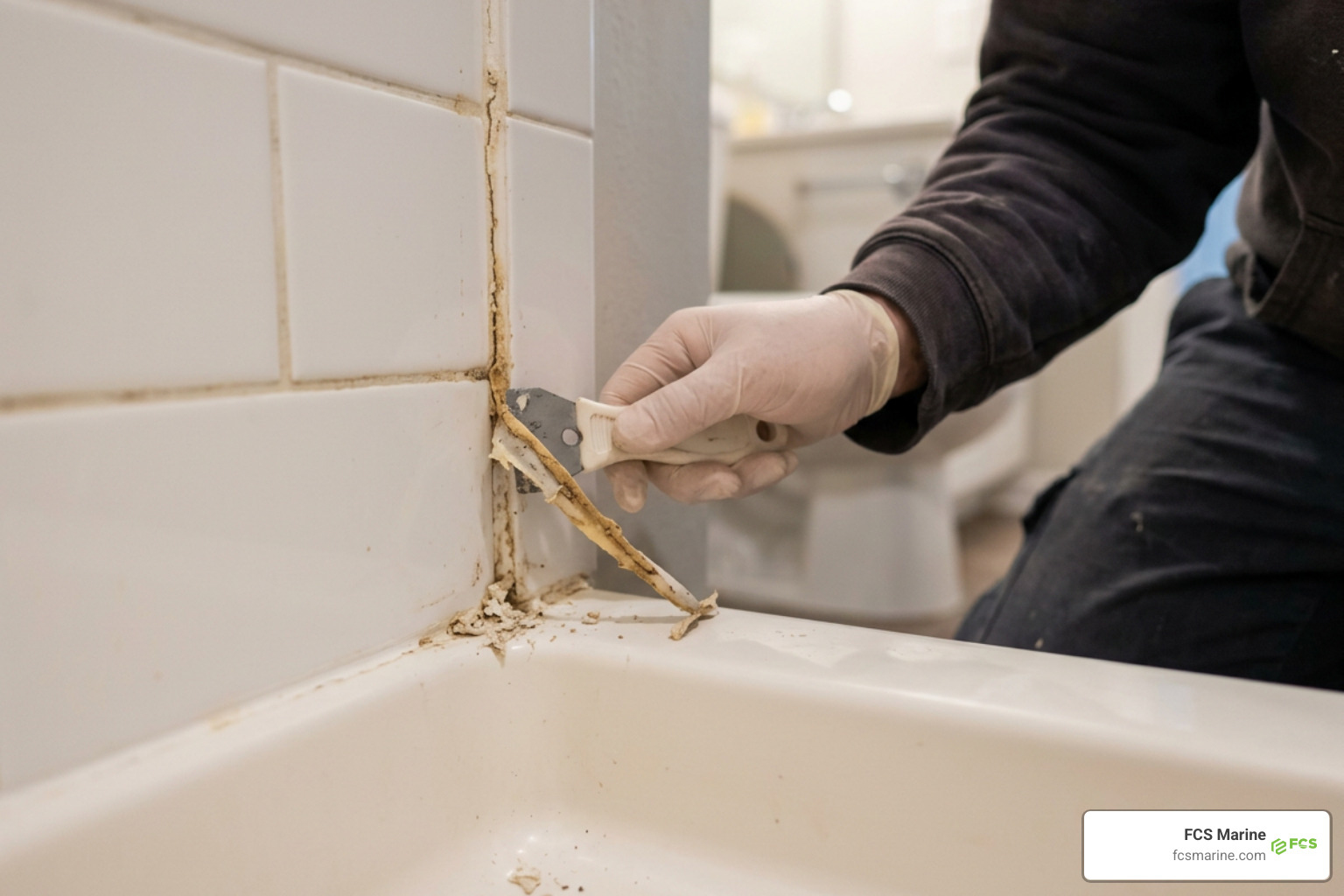 Scraping old silicone caulk from shower seam Scraping old silicone caulk from shower seam