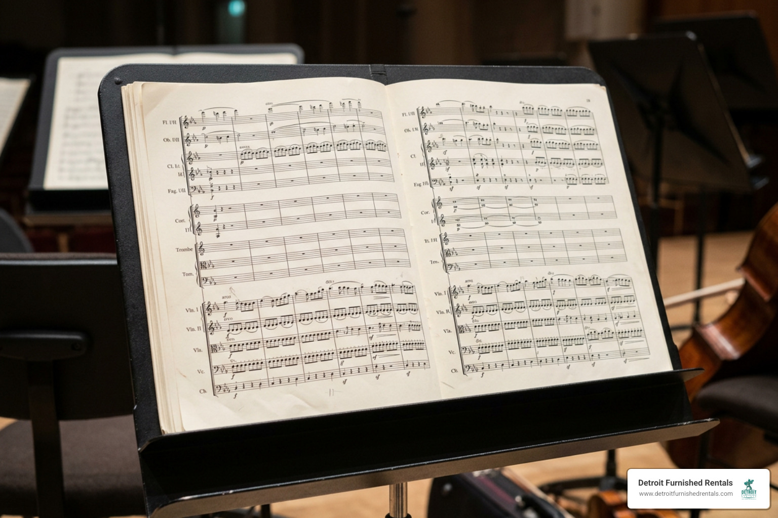 Beethoven orchestral score layout showing woodwinds brass and strings