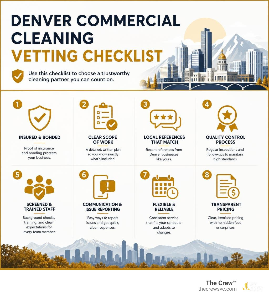Denver commercial cleaning vetting checklist infographic Denver commercial cleaning vetting checklist infographic