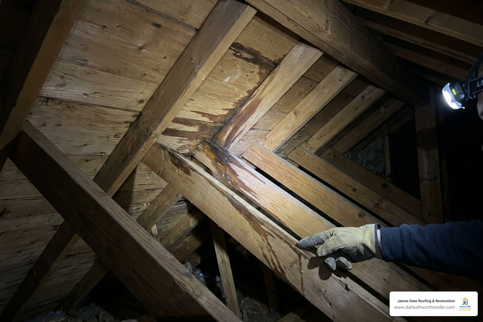 tracing water stains along attic rafters tracing water stains along attic rafters