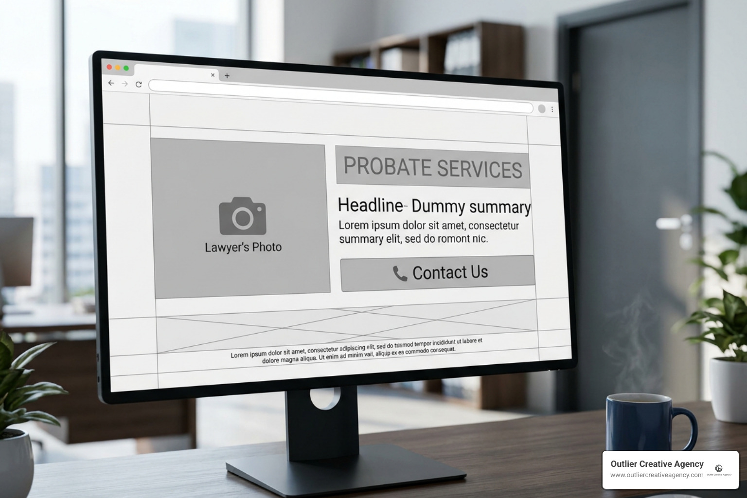 Compliant probate advertisement wireframe with mandatory bar disclaimers
