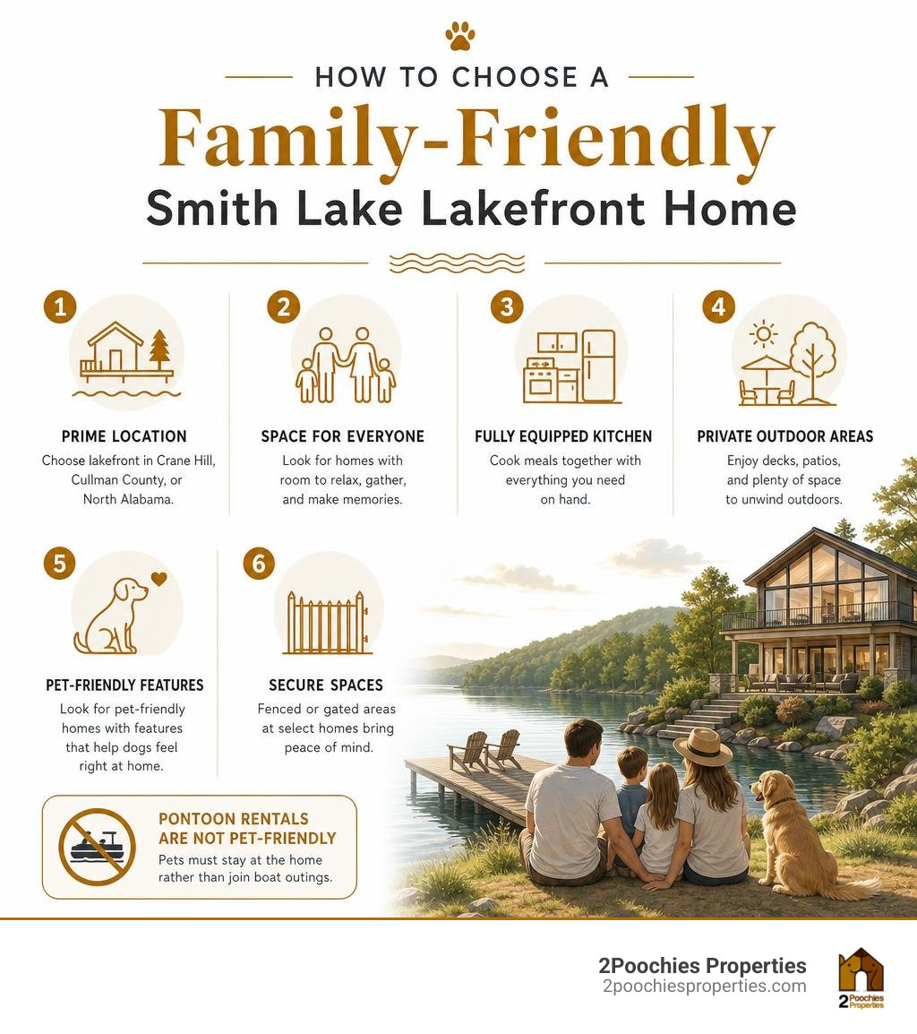 How to choose a family-friendly Smith Lake lakefront home infographic