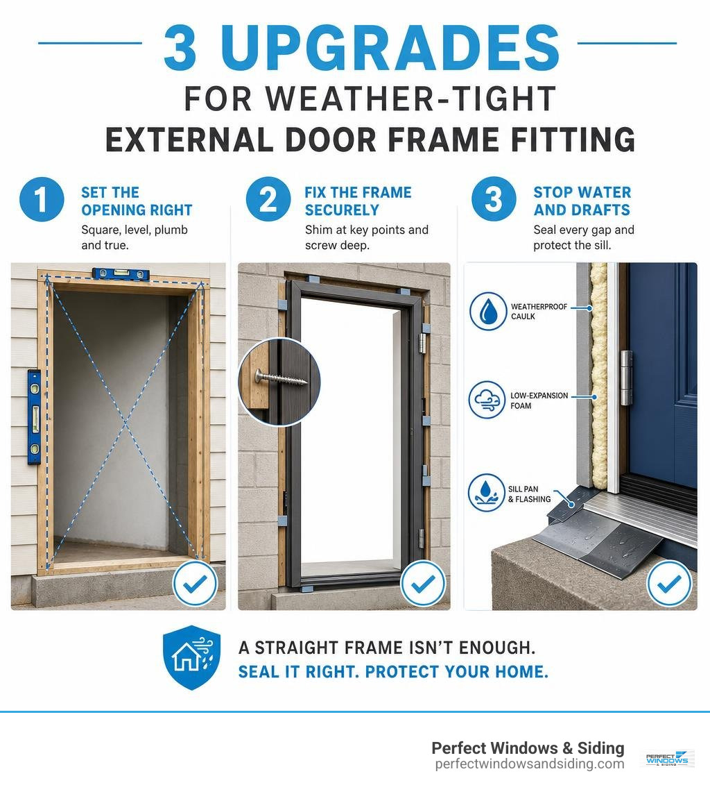 Three upgrades for weather-tight external door frame fitting infographic