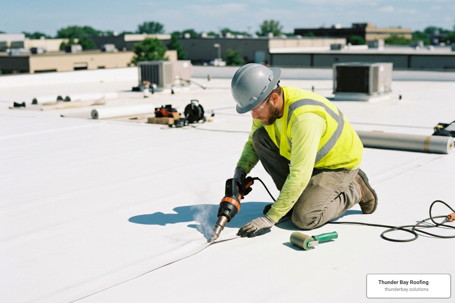 heat welding single ply TPO flat roof membrane heat welding single ply TPO flat roof membrane