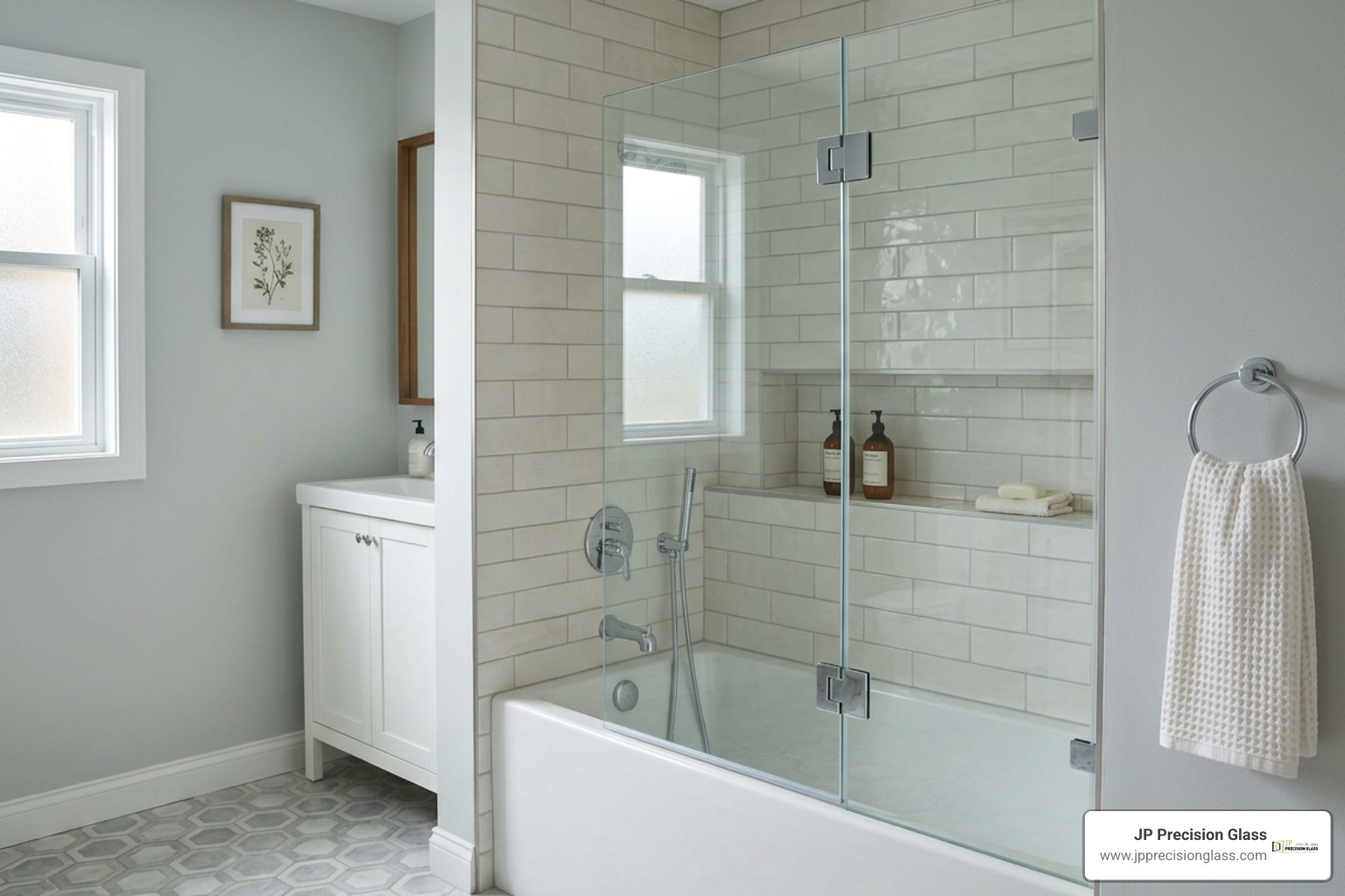 frameless hinged tub shield in an alcove bathroom frameless hinged tub shield in an alcove bathroom