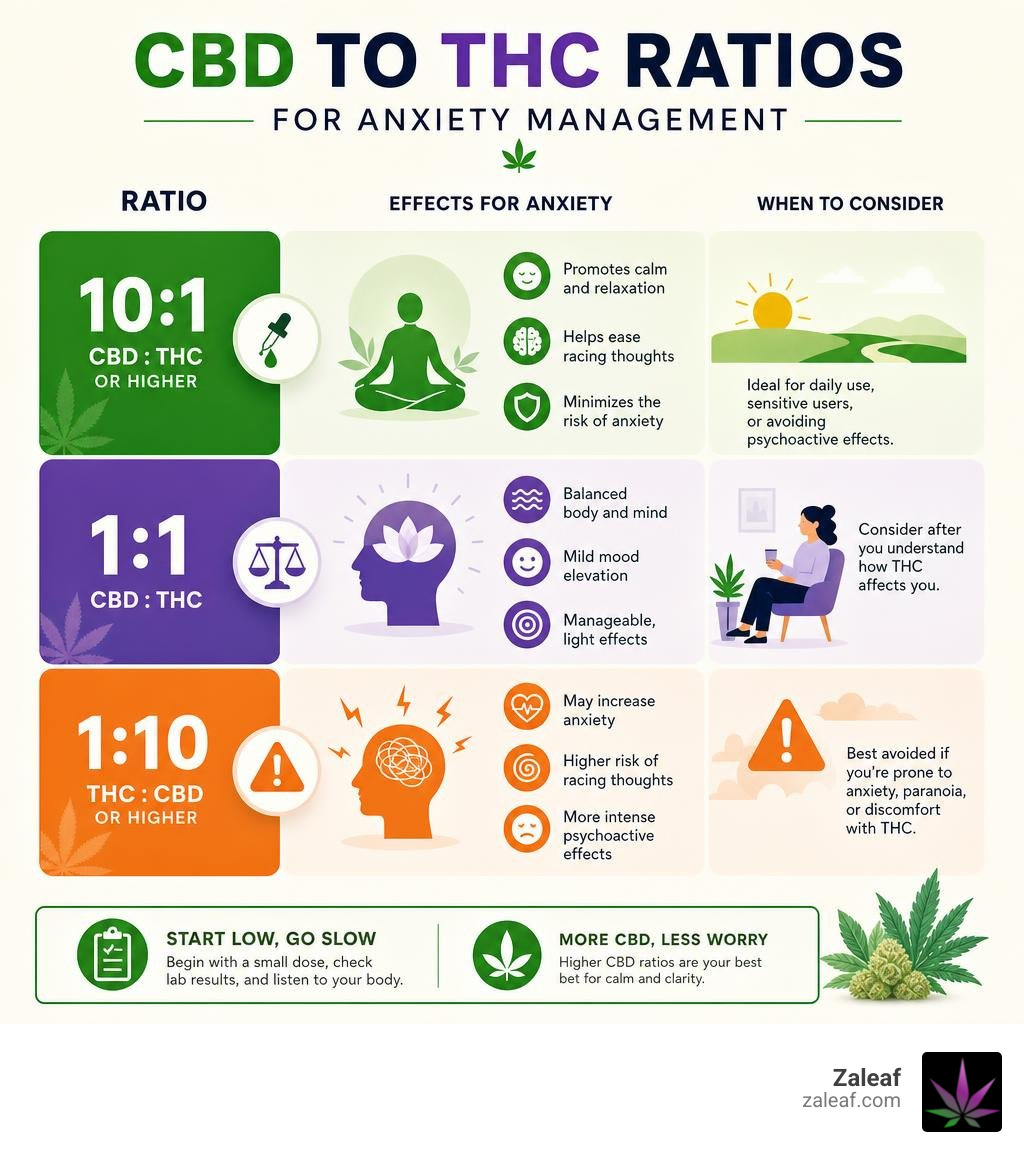 CBD to THC ratios for anxiety management infographic