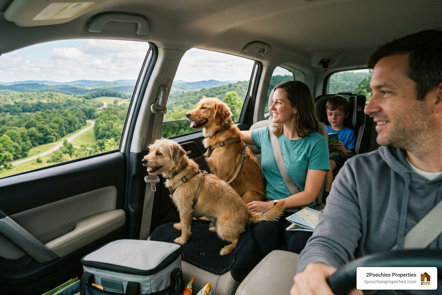 family traveling with dogs through Alabama