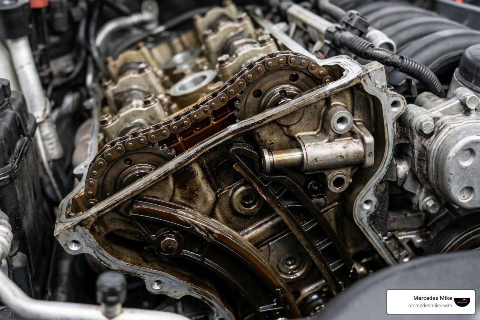 Worn Audi timing chain and hydraulic tensioner slack