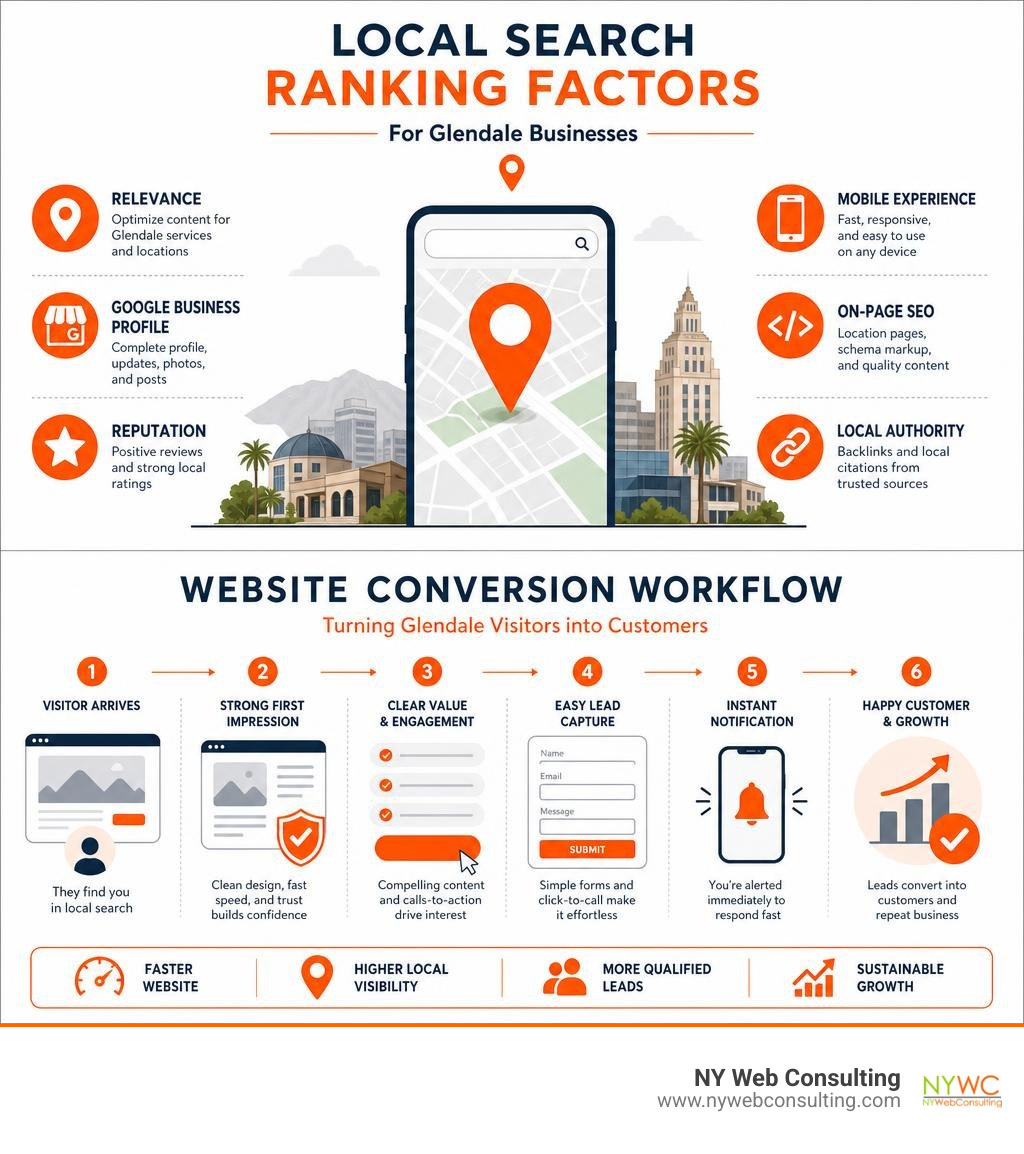 Local search ranking factors and website conversion workflow for Glendale businesses infographic Local search ranking factors and website conversion workflow for Glendale businesses infographic