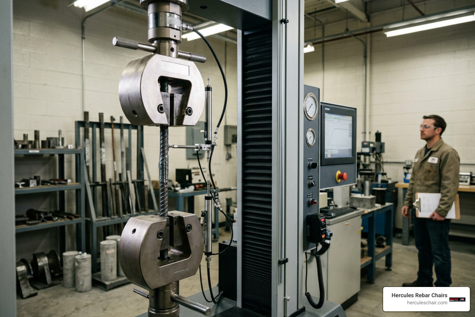 tensile testing of spliced reinforcement steel sample in laboratory tensile testing of spliced reinforcement steel sample in laboratory