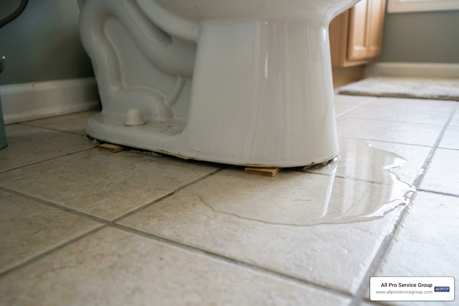 water pooling at the base of a rocking commode