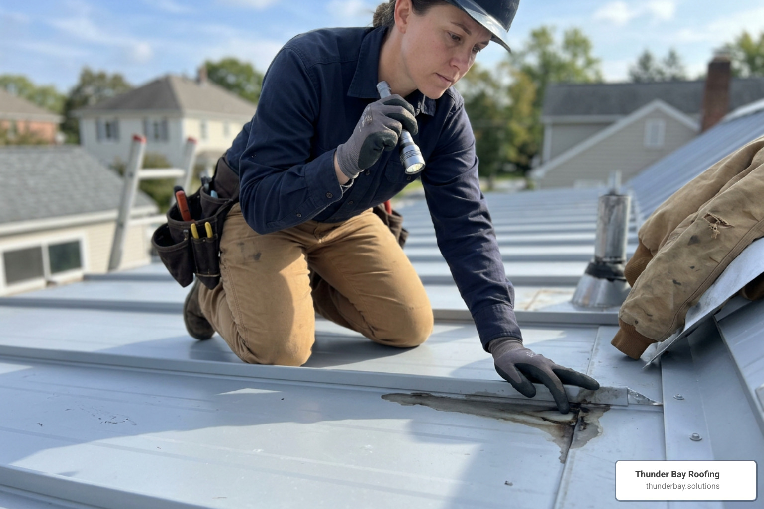 roofer tracing water stains on roof roofer tracing water stains on roof