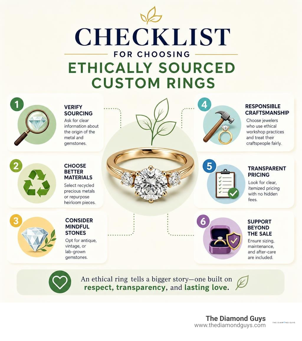 Checklist for choosing ethically sourced custom rings infographic Checklist for choosing ethically sourced custom rings infographic