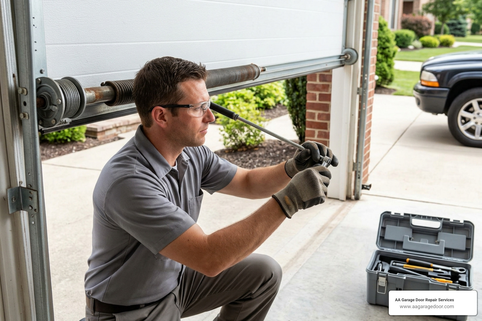 technician performing track and spring diagnostic technician performing track and spring diagnostic