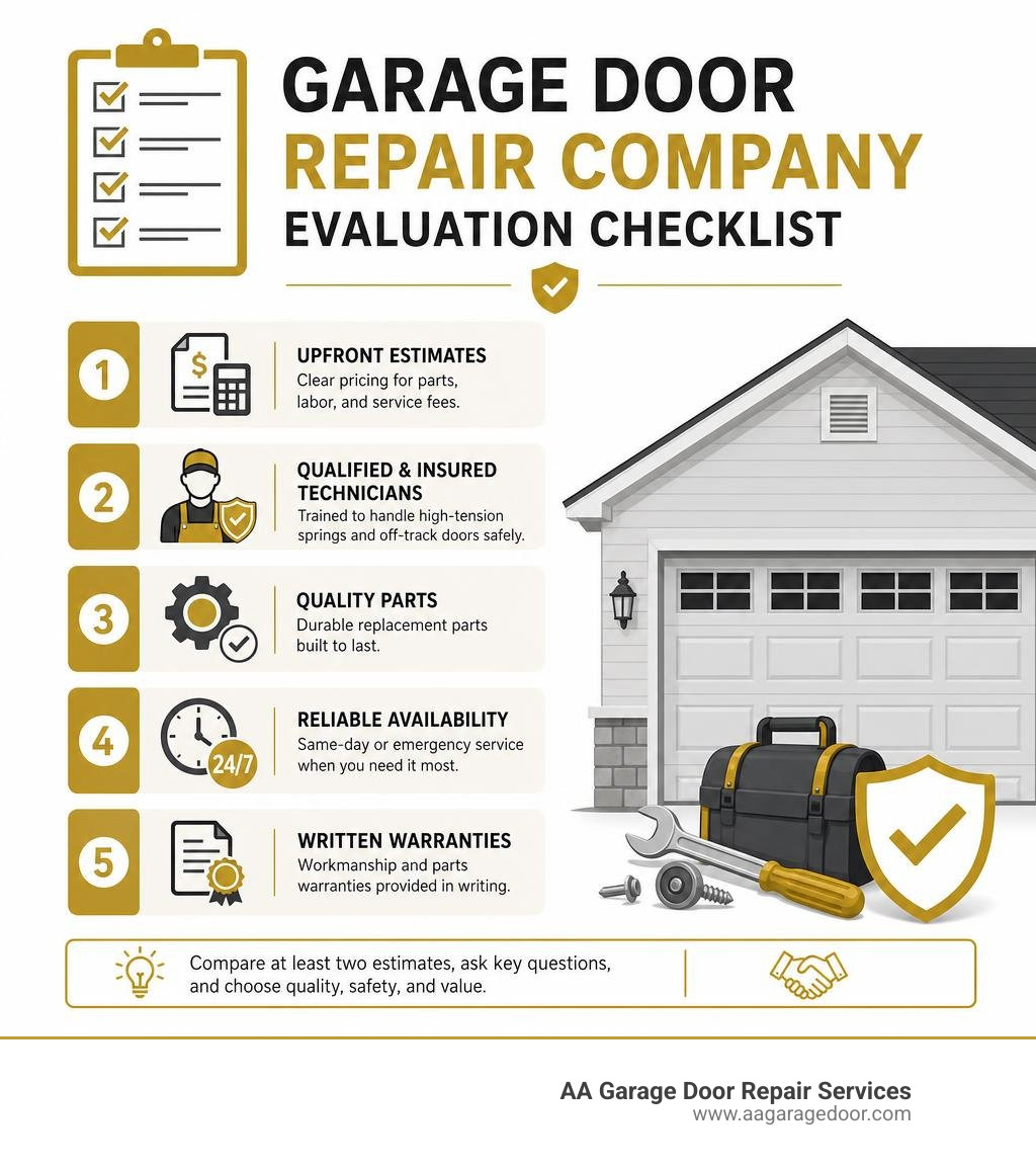 Garage door repair company evaluation checklist infographic Garage door repair company evaluation checklist infographic