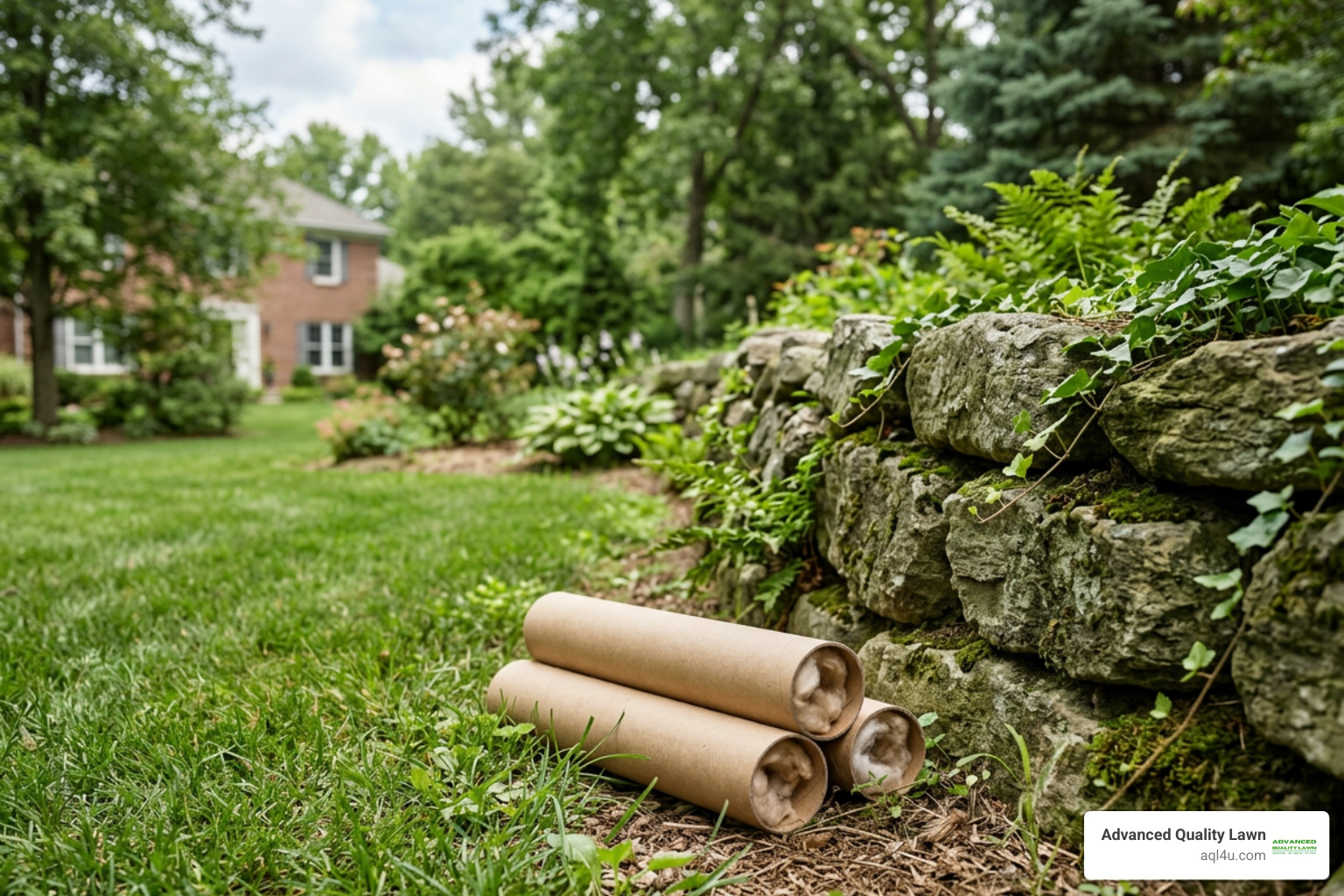 permethrin tick tubes placed near a stone wall