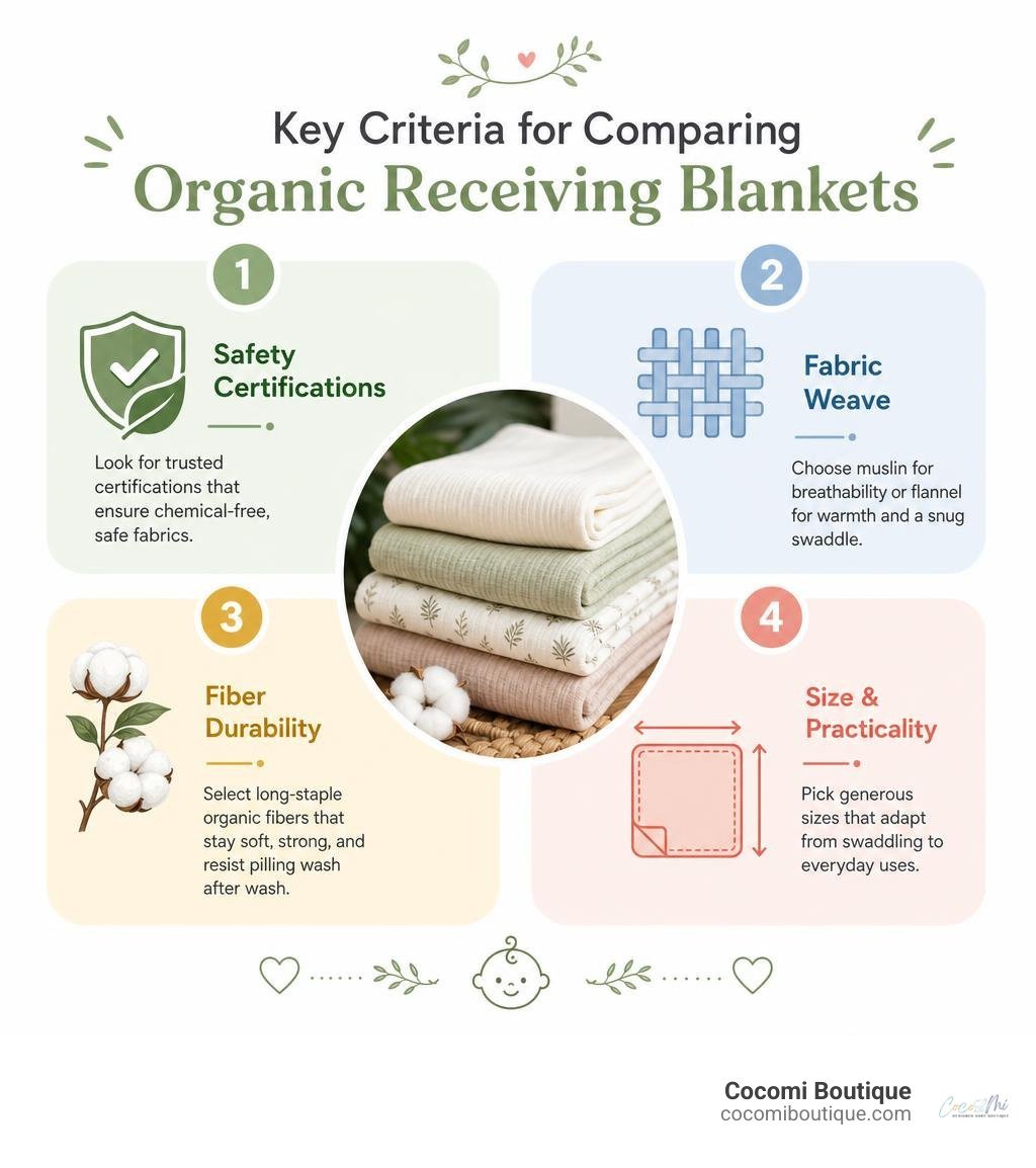Key criteria for comparing organic receiving blankets infographic Key criteria for comparing organic receiving blankets infographic