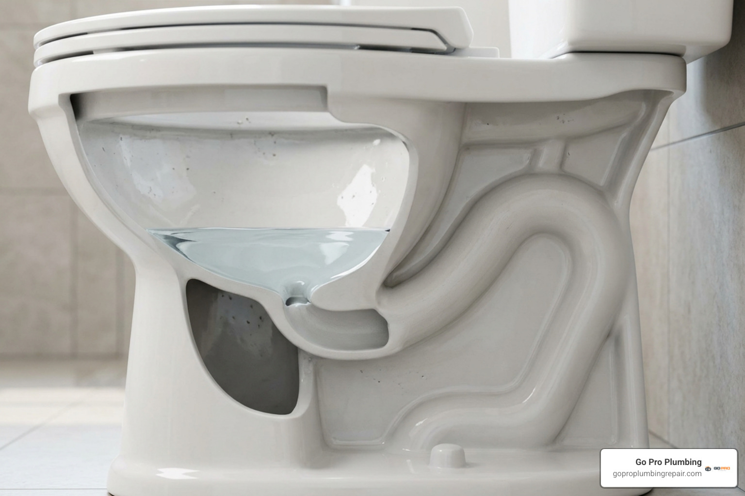 Cutaway view of a toilet bowl showing the trapway and siphon jet Cutaway view of a toilet bowl showing the trapway and siphon jet
